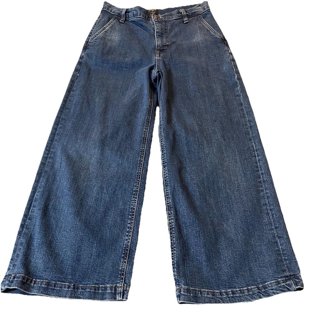Y2K J.CREW Wide Leg Crop Jeans Sz 27 Blue Denim Baggy High Rise Modern Classic